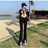 Summer 2024 Women's High-Waisted Slimming Micro-Flare Slit Jeans - Floor-Length Petite Design