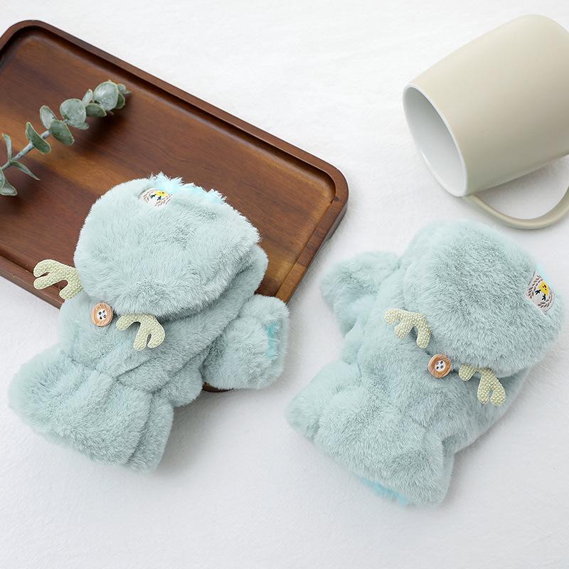 

Велосипедные теплые перчатки-митенки с откидным верхом, женские, зимние, студенческие, корейская версия, милые плюшевые толстые шерстяные перчатки для письма