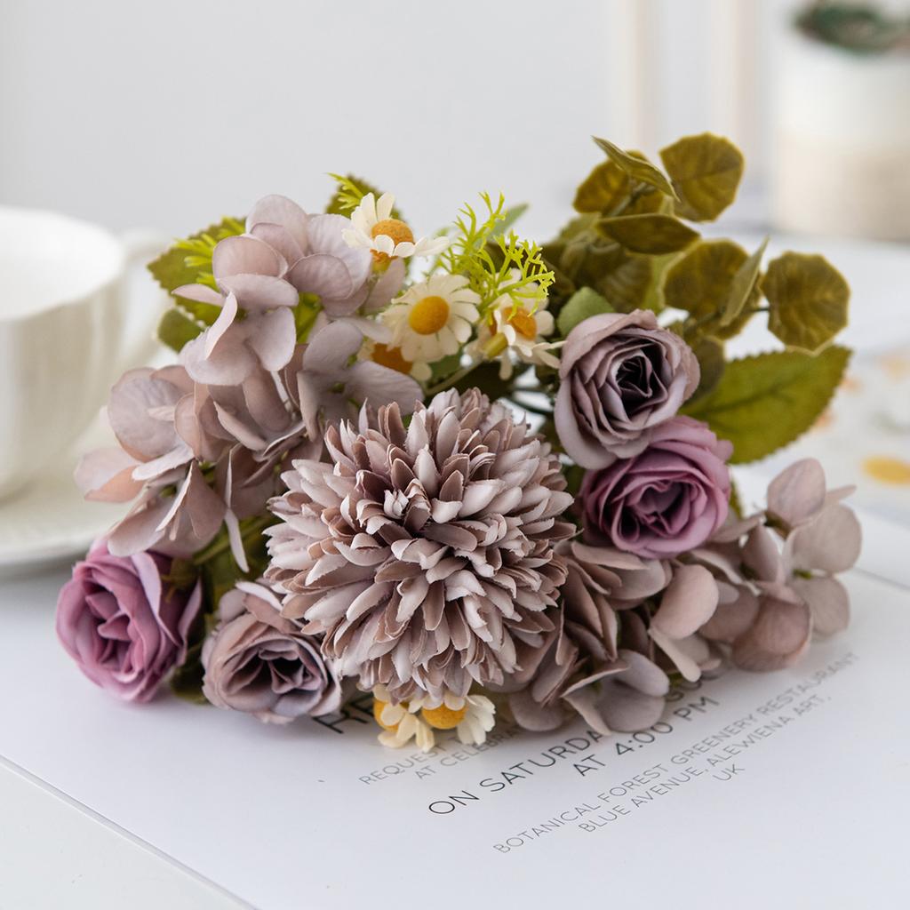Fiori Artificiali Matrimonio Casa Camera da Letto Decorazione Bouquet da Sposa Giardino Rose Finte di Seta Ortensie Vaso per Tavola Esterno