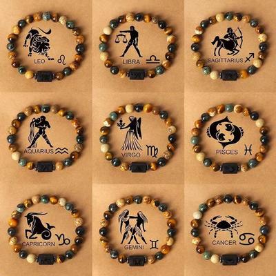 Tiger Eye Natural Stone Zodiac Beaded Bracelet