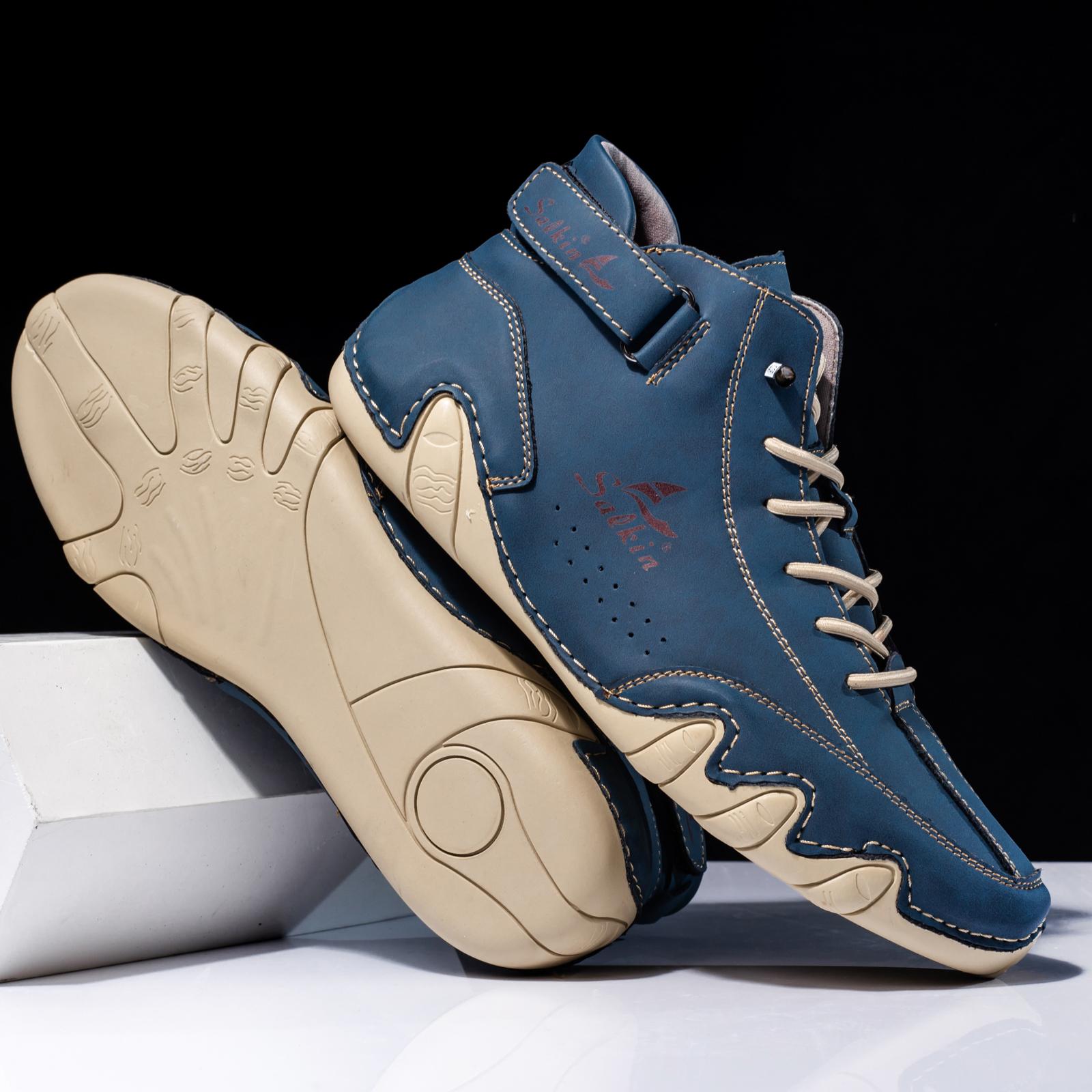 

Мужская обувь из спилка ручной работы, лоферы, удобные ботильоны для мужчин, повседневная обувь, мокасины, мужская обувь на плоской подошве 43 синий