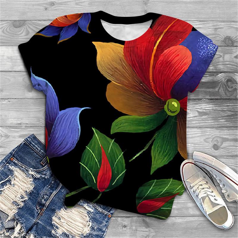 

Женская футболка с 3D-принтом, с круглым вырезом, повседневная футболка с коротким рукавом, корейская городская мода, летний новый продукт 6XL