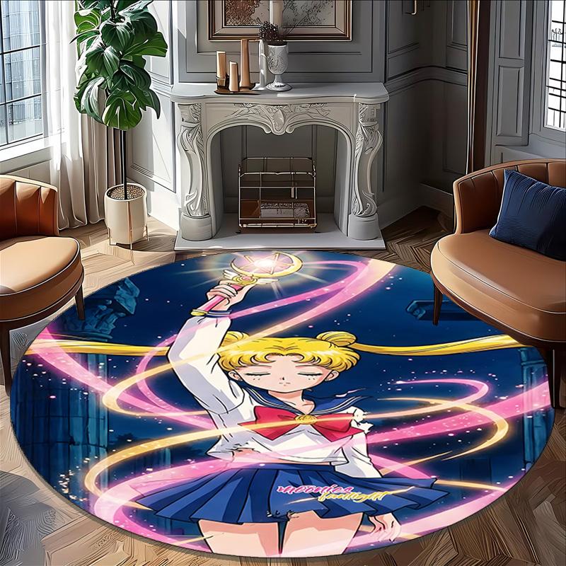 1pc Sailor Moon Carpet, Round Rug, Comfortable, Suitable for Entryways, Living Rooms, Office, And Bedrooms, Christmas Decoration