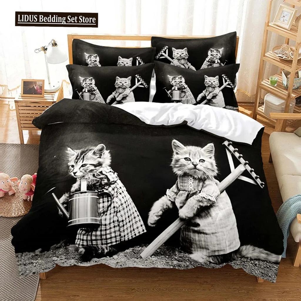 3D Cat Cute Kitten Pattern Duvet Cover Cat Kids Bedroom Decoration Cat Bedding Set For Women Girls Boys Gifts With Zipper 3pcs