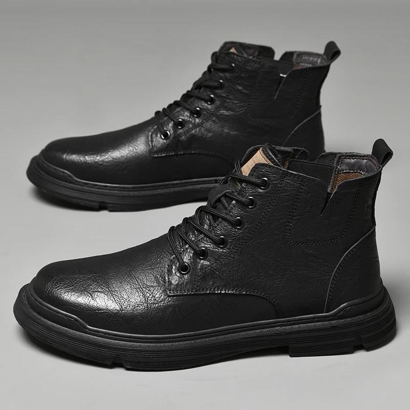 Fashion High Quality Leather Motorcycle Boots Casual Luxury Designers Lace-up High Top Comfortable Fashion Man Outdoor Work Boots
