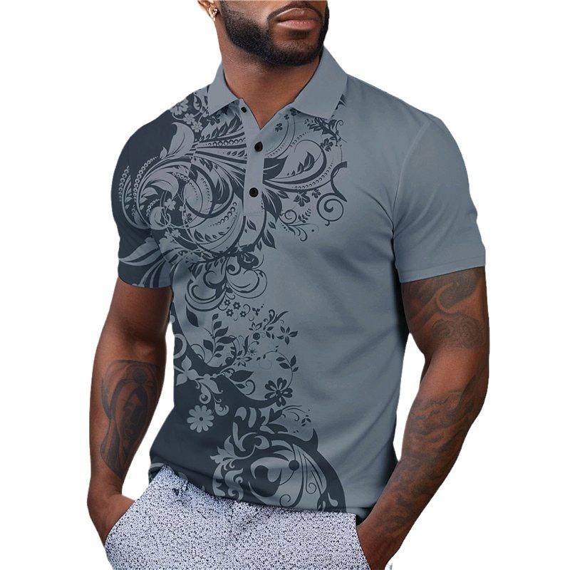 Minimally Designed Floral Pattern 3D Digital Printing Men's Comfortable Polo Shirt
