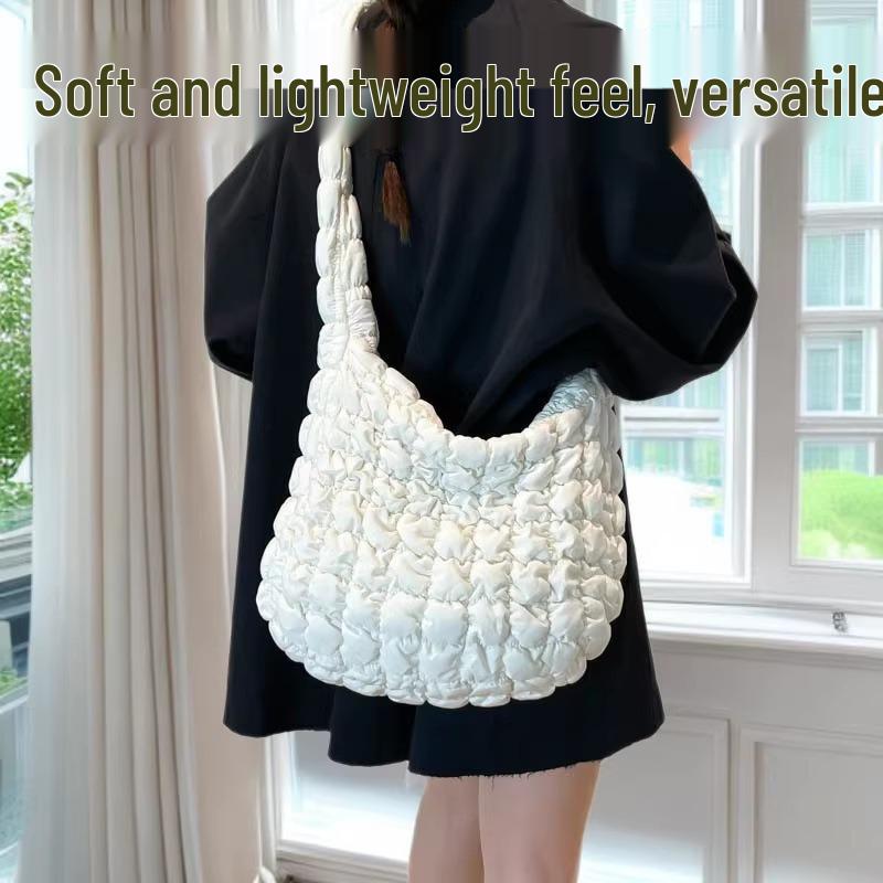 2026 Pleated Cloud Tote: Large Capacity Lightweight Diamond Pattern Down Cotton Jacket Bag