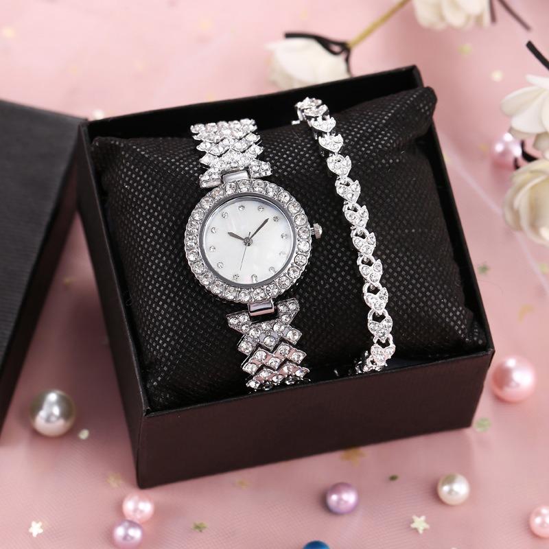 Trend fashion watch two-piece set pcs women's watch full diamond shell surface diamond bracelet women's watch