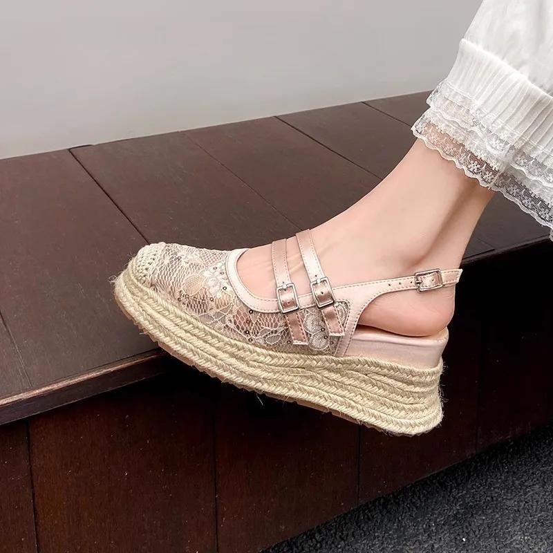 Fashion 2025 Summer New Lace Mesh Women's Sandals Outdoor Buckle Strap Wedges Closed Toe Sandals for Platform daily Casual Brand Shoes
