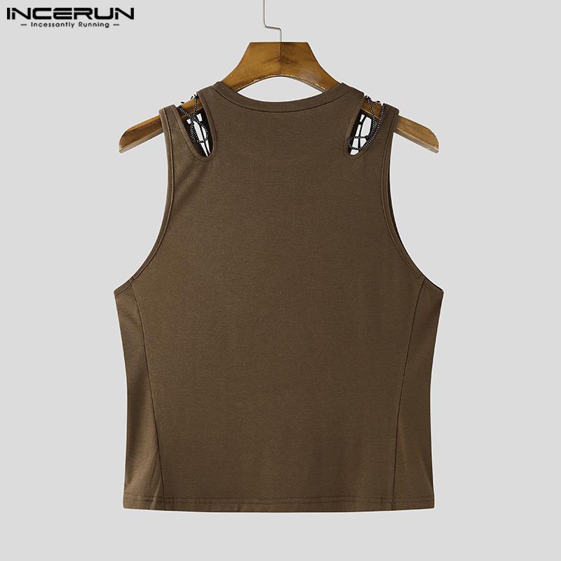 INCERUN Summer Men Sleeveless Tank Tops Hollow Thin Slim T-shirts