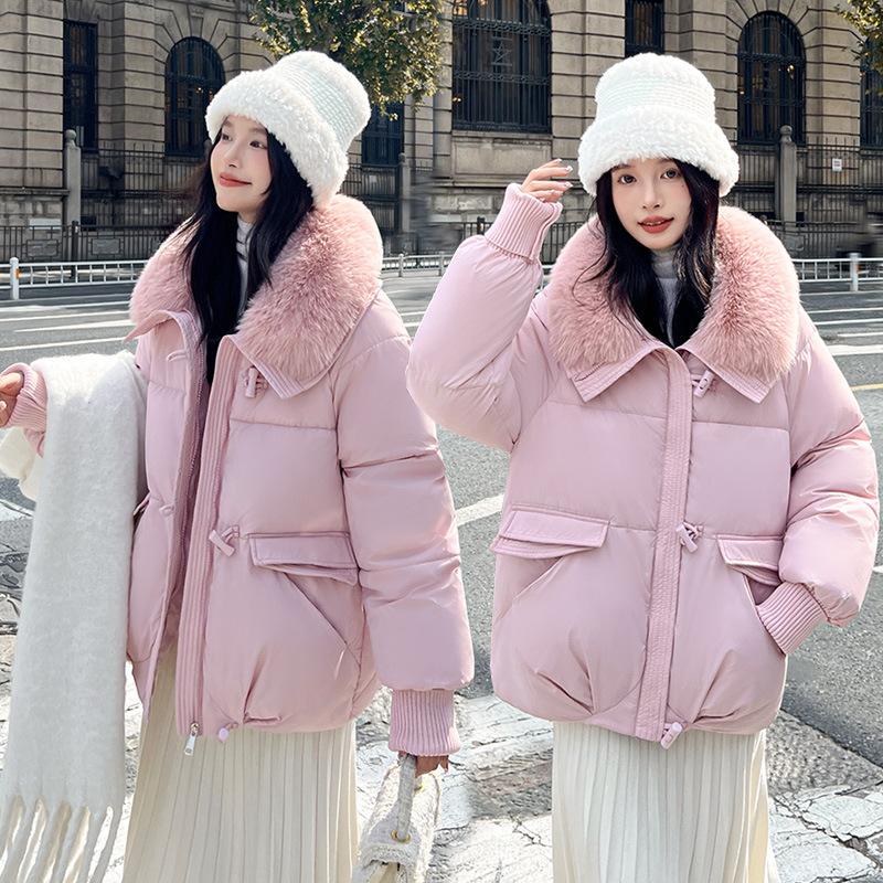 Short Down Cotton Jacket Women's Winter Big Fur Collar Loose Lapel Bread Jacket