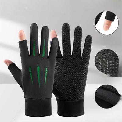 Warm Gloves In Autumn and Winter Outdoor Sports Cycling Men and Women's Non Slip Wear Resistant Fishing Plus Fleece Two Finger Touch Screen Gloves