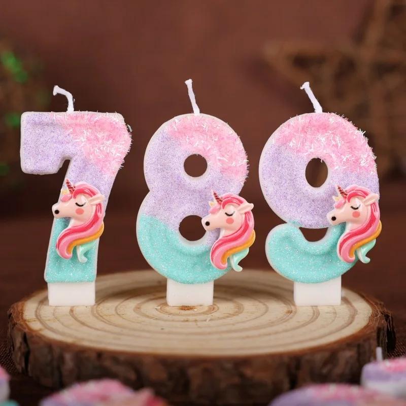 0-9 Number Cartoon Unicorn Digital Candles for Kids Birthday Party Festival Cake Decoration Atmosphere Props Fun Themed Candle