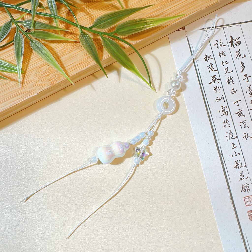Handmade Lucky Gourd Charm Acrylic Bead Keychain for Phone Comfortable Braided Cord Key Chain Women Bag Decorations