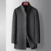Men's 2023 Mid-Length Wool Coat with Detachable White Duck Down Liner and Mink Fur Stand Collar