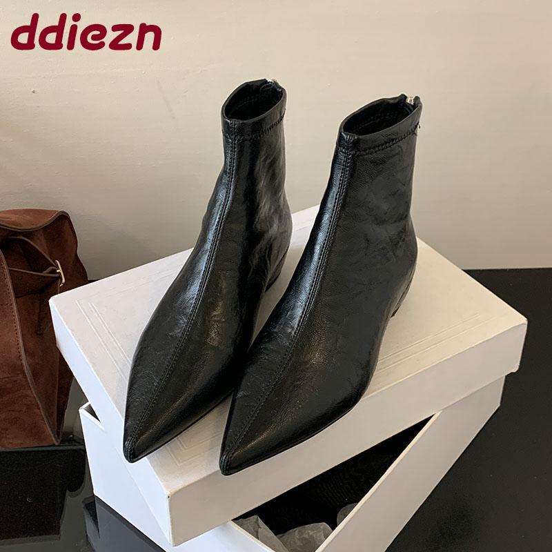 Female Zippers Women Ankle Stretch Boots With Height Increasing Shoes Pointed Toe Modern Ladies Short Boots Shoes