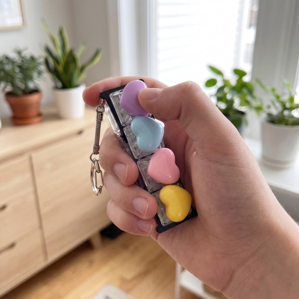 Portable Heart Keyboard Clicker Keychain Love Heart Fidget Bag Pendant Student Bag Ornament
