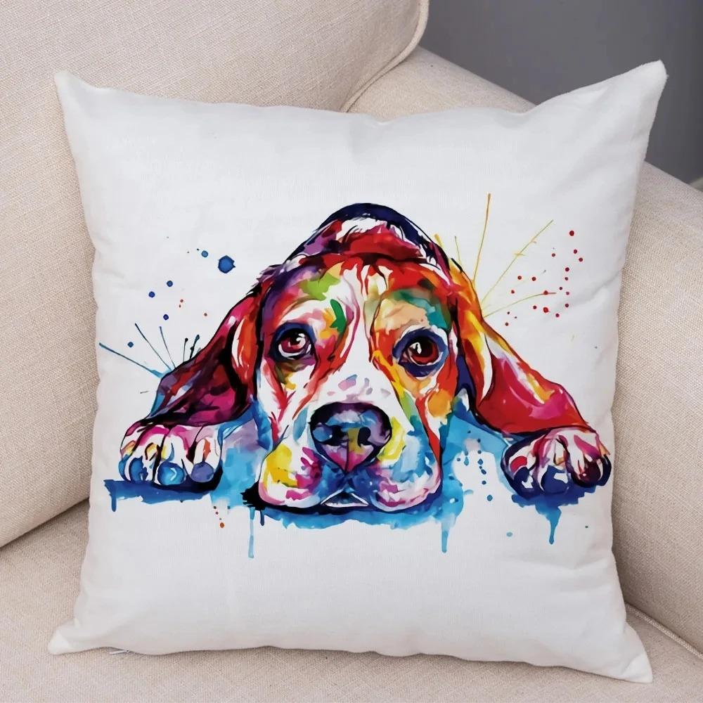 Cute Watercolor Pet Dog Pattern Pillowcase Car Ornaments Office Living Room Sofa Home Pillowcase