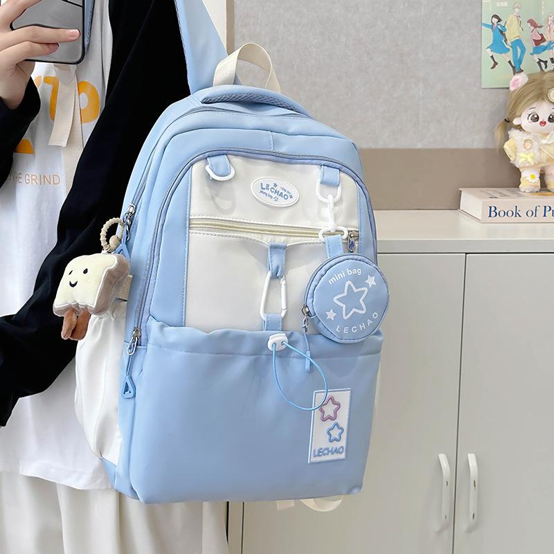 style versatile girl cute backpack contrasting color splicing primary and secondary school students lightweight backpack