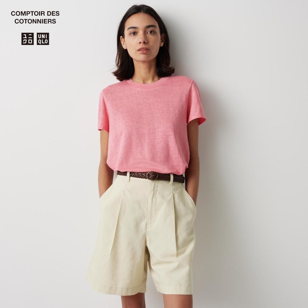 

UNIQLO JAPAN льняная футболка с круглым вырезом и короткими рукавами