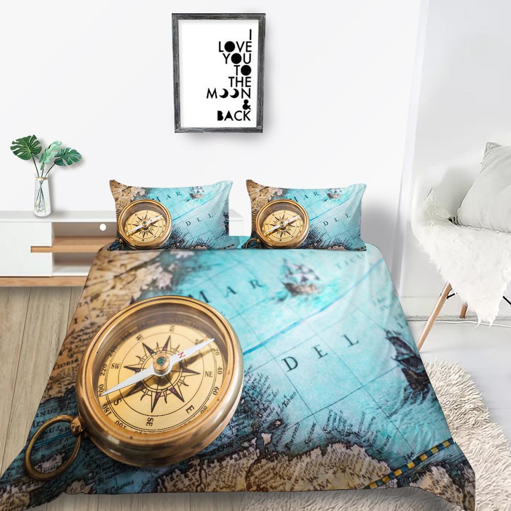 New Fashion Unique Design Duvet Cover Set Map Bedding Cover Suit Sea Quilt Cover Soft Cover Set Boys Twin Size Bed Clothes
