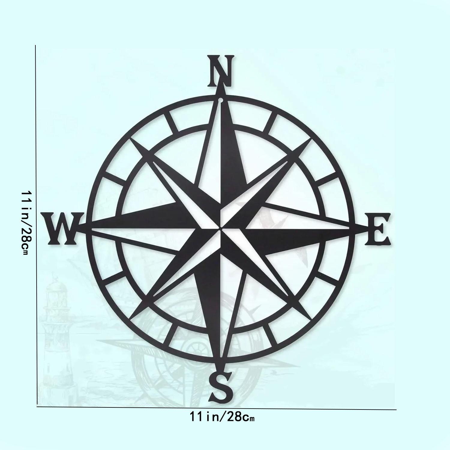 

Черный металлический морской компас настенный декор - настенное искусство на тему океана, стильный домашний декор, силуэт из железа, настенная наклейка светло-серый