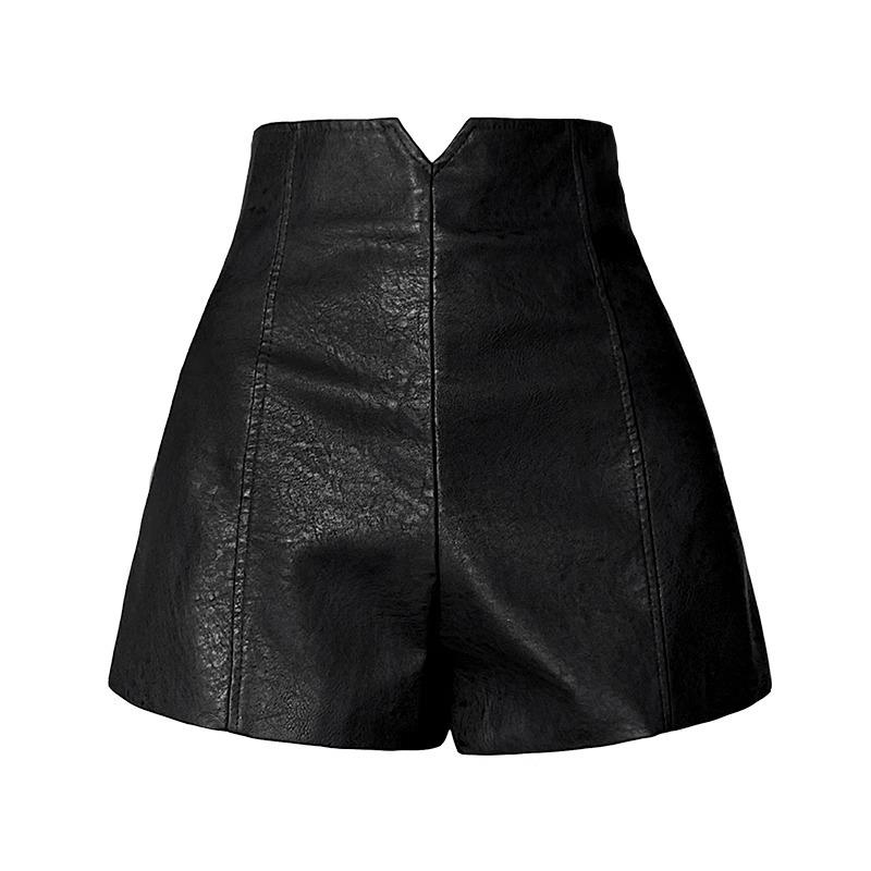 Dámské šortky s vysokým pasem, úzké, z PU kůže, se širokými nohavicemi ve tvaru A - Podzim/Zima 2023 Korejský styl