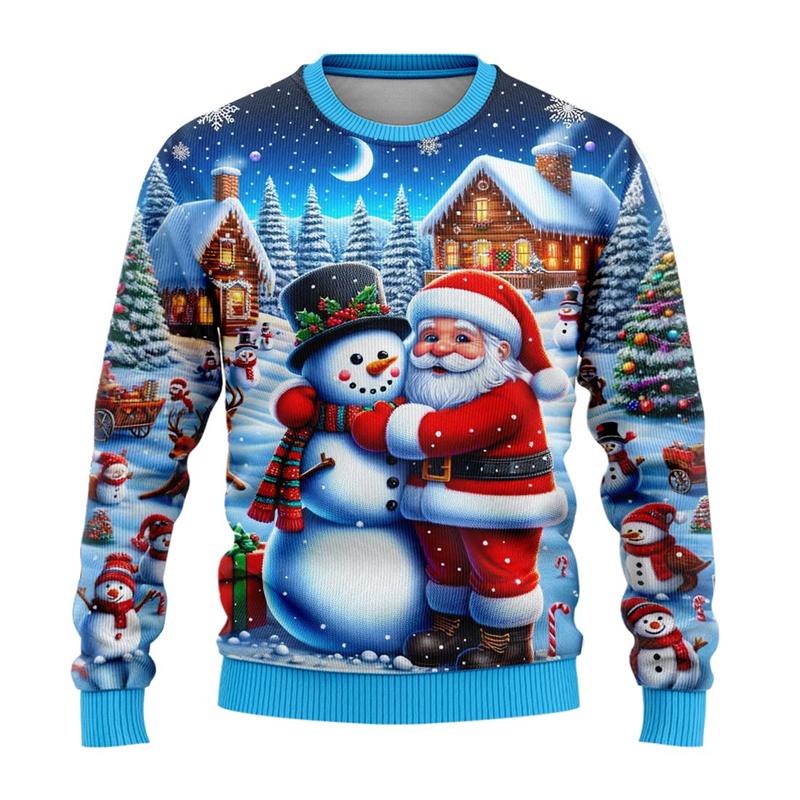 Felpa di Natale Unisex Uomo Donna con Stampa 3D Pupazzo di Neve Babbo Natale Ugly Christmas Sweater Pullover per Feste