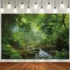 2D Grüner Dschungel Bach Natur Kulisse, Tropischer Regenwald Landschaft Foto Hintergrund für Party Dekoration