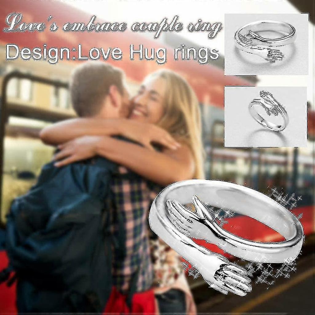 2 Pcs Hug Ring 925 Sterling Silver Plated Hand Rings For Women Girls, Adjustable