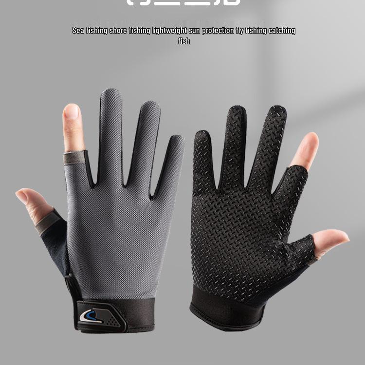 Summer Thin Non-Slip Anti-Stab Fishing Gloves with Exposed Two Fingers for Lure, Casting, Baiting, and Sea Fishing