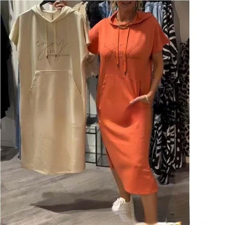 

Женское повседневное платье с капюшоном, с длинным рукавом, пуловер, туника, свободного кроя, уличная одежда, оранжевое, бежевое, зеленое, многоцветное S коралловый