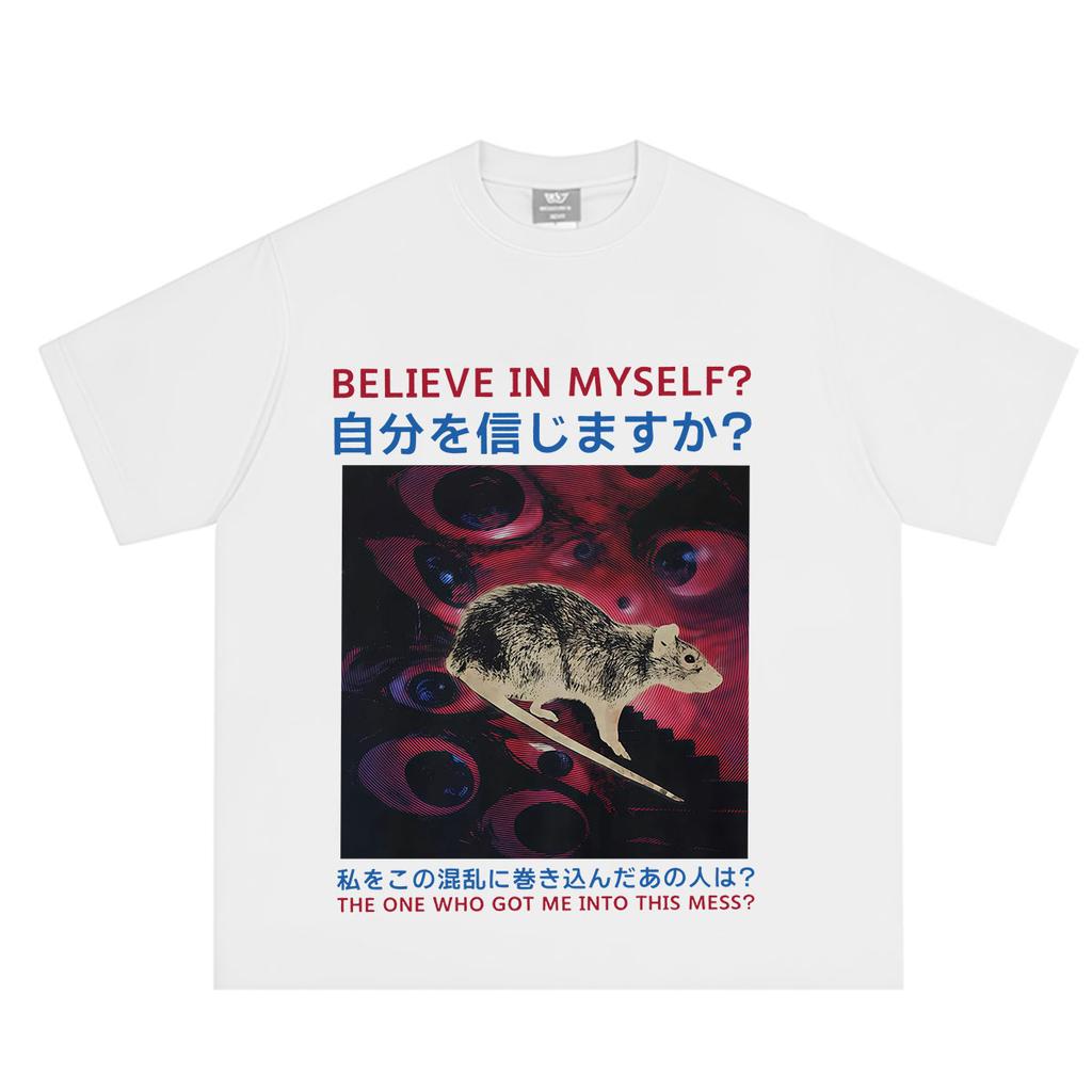 Believe In Myself Rat Japanese Style Surreal Horror Graphic TShirt Unisex Unisex Fashion Clothing Tshirt Loose Casual Tshirts