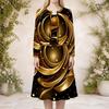 Women Plus Size Black Gold Printed Round Neck Long Sleeve Cropped Cardigan Two Piece Dress Set