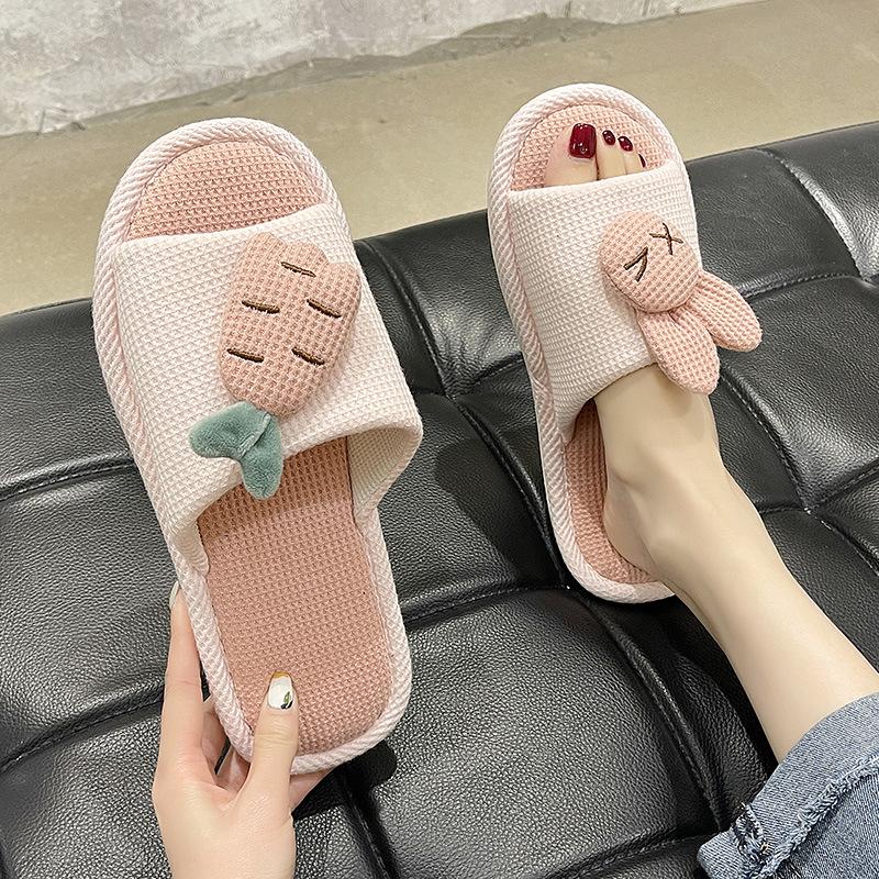 Cute Cotton Linen Slippers for Women - Silent Indoor Home Footwear for Spring and Autumn
