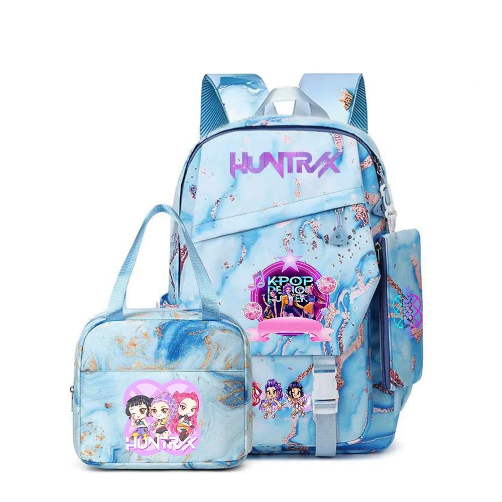 K-Pop Demon Hunter Girl Group Backpack Demon Boy Group Cartoon Anime Lunch Bag Pencil Case Three-Piece Set