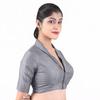 Women’s Solid Collar Neck Readymade Saree Blouse | Front Open Non Padded | Half Sleeve Art Silk Blouse