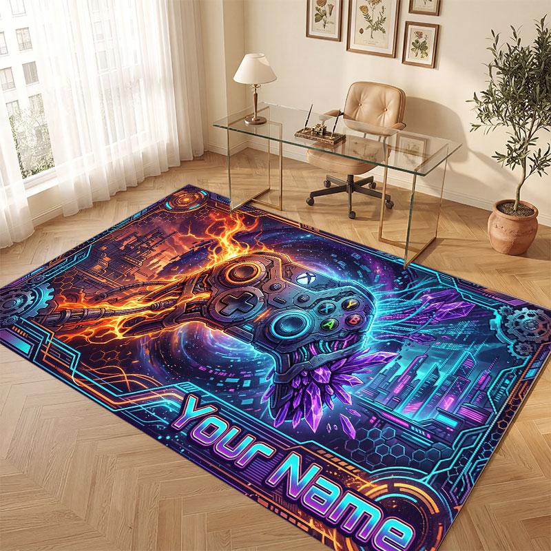 Tapis de sol en velours cristal Thème Cyberpunk Urbain Nom Personnalisé Texte Tapis Chaud Décoration de Maison