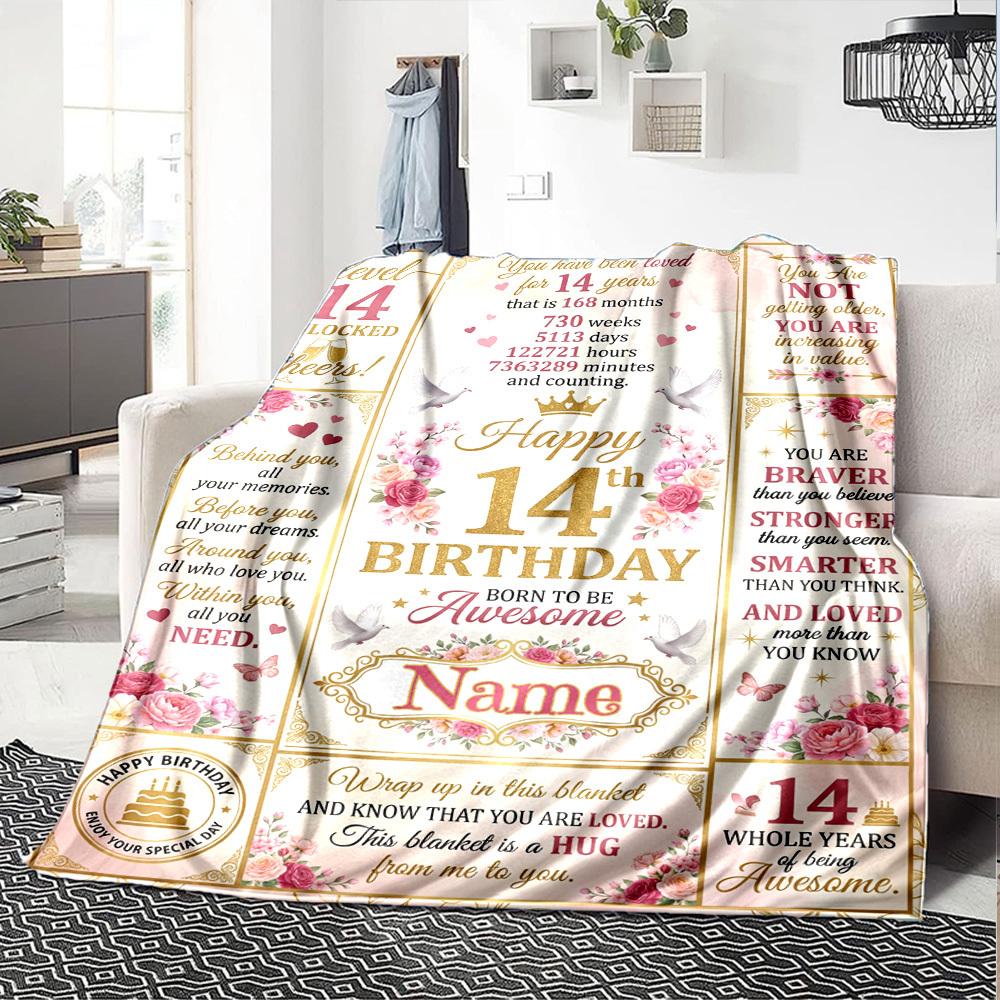 14Th Birthday Celebration Personalized Name Flannel Blankets Are Versatile Serving As Bed Blankets Office Shawls And For Home And Outdoor Camping