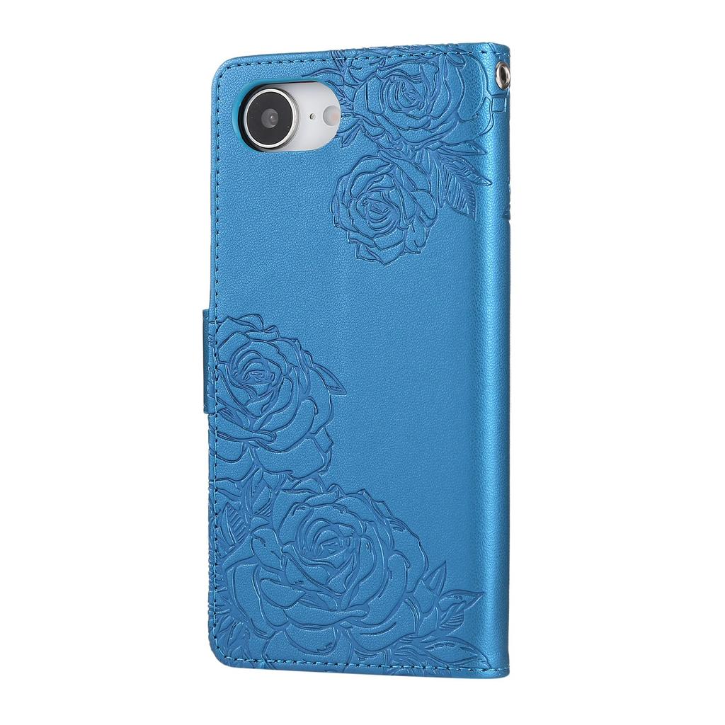 For iPhone 16e Case Rose Flower PU Leather Wallet Phone Cover with 3 Card Slots