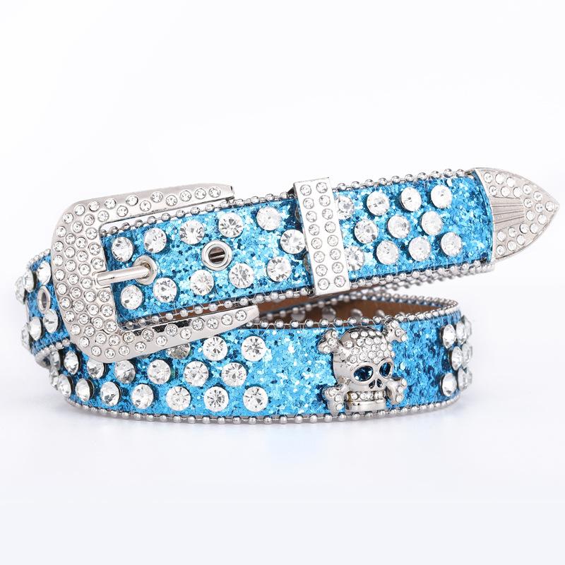 Three-piece Set of Buckles, Rhinestone-encrusted Belt, Women's Easiest for Match Decoration, Skull Sequin Belt with Pants