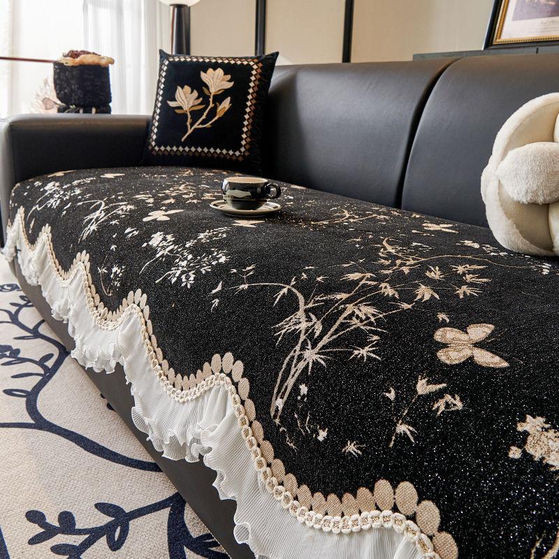 

Подушка для дивана Четыре сезона Новый легкий роскошный кружевной нескользящий кожаный чехол для дивана, чехол для подушки сиденья Тканевое полотенце 90*90cm