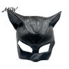 Glossy Leather Cosplay Mask Halloween Catw Woman Mask, Black Cat Eye Costume Soft Latex Breathable Face Accessory for Masquerade Superhero Party