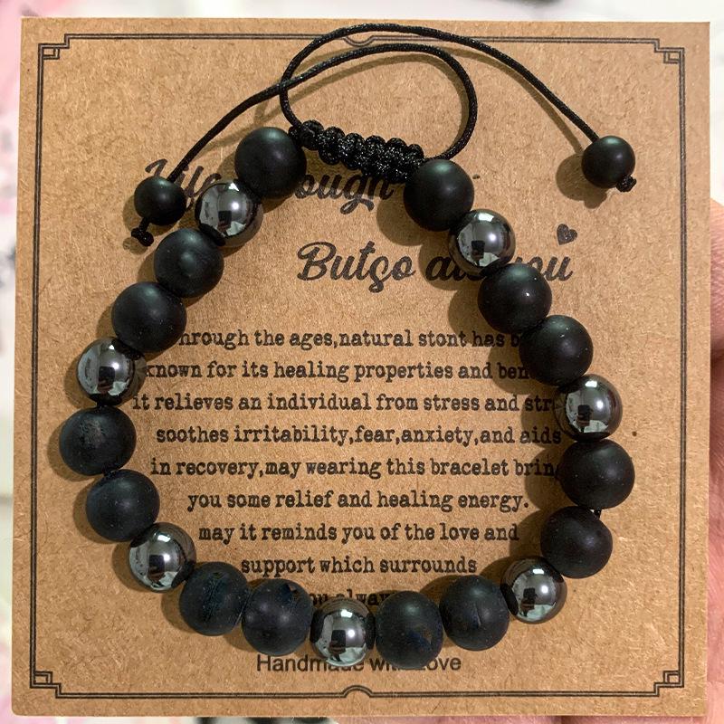 8mm Pink Zebra Stone Bead Bracelet with Gift Card: Perfect Holiday Friendship & Love Gift for Men & Women