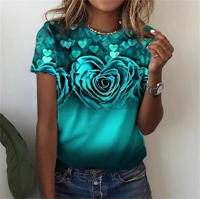Summer Women's T-shirt Fashion Short Sleeve Tops 3D Floral Printed O-neck Casual T Shirt For Women's Y2k Clothes Loose Tees Tops