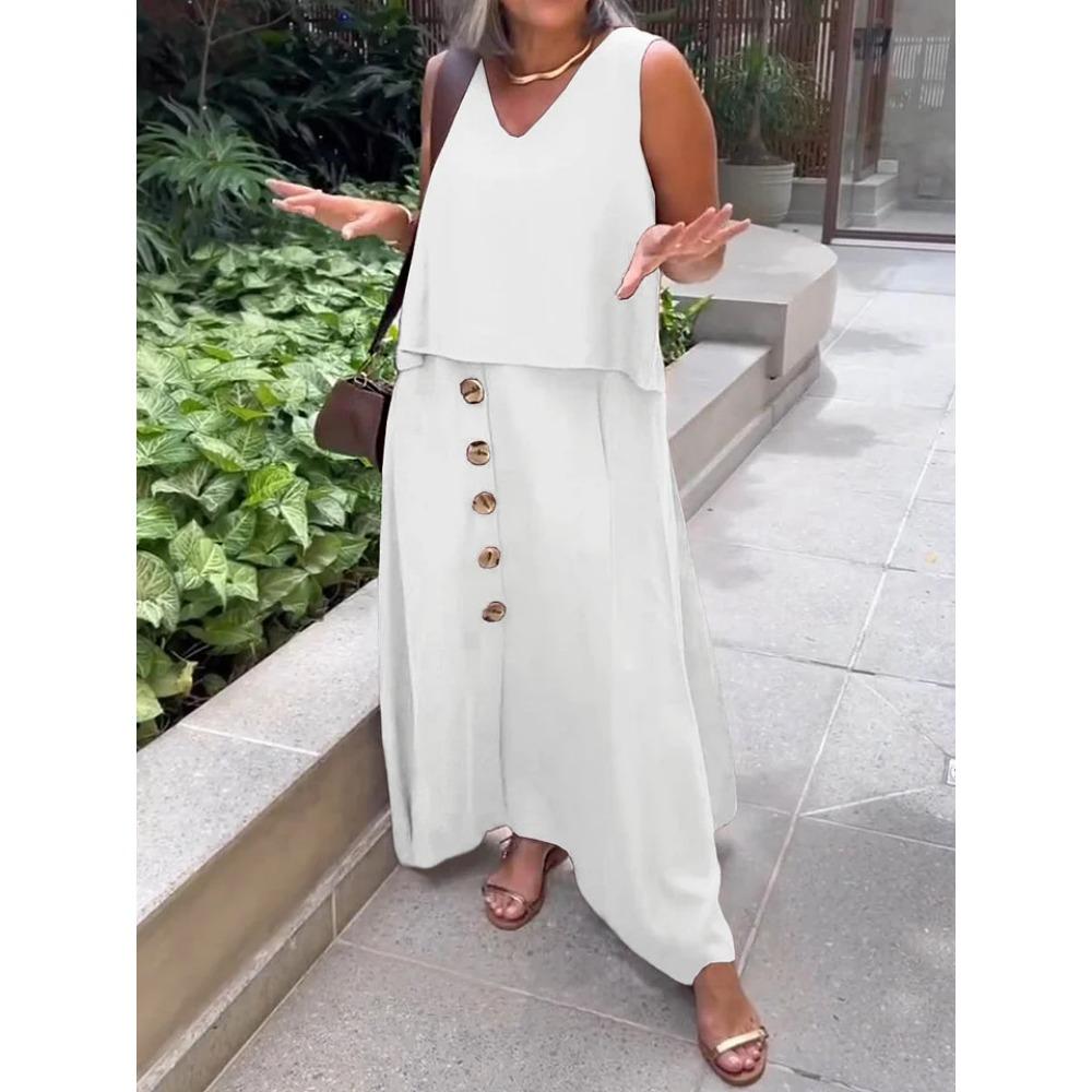 Women's Fashionable Casual Loose Sleeveless Plus-size Dress Set