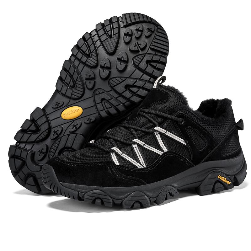 Plush Unisex Hiking Shoes Fur-lined Winter Outdoor Sneakers Men Women Warm Cotton Shoes Anti-slip Climbing Sports Shoes
