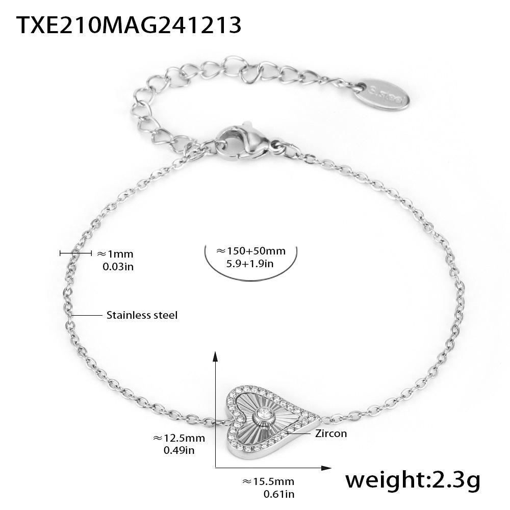 Qiong Yao Double-Layer Heart Diamond Bracelet Set, 18K Gold-Plated Titanium Steel Chain Jewelry