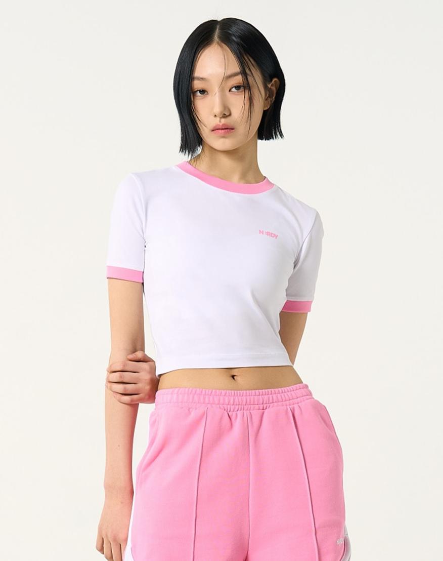 Ndy Women S Blank Logo Ringer Crop Short Sleeve T-Shirt Pink Pink/Xs