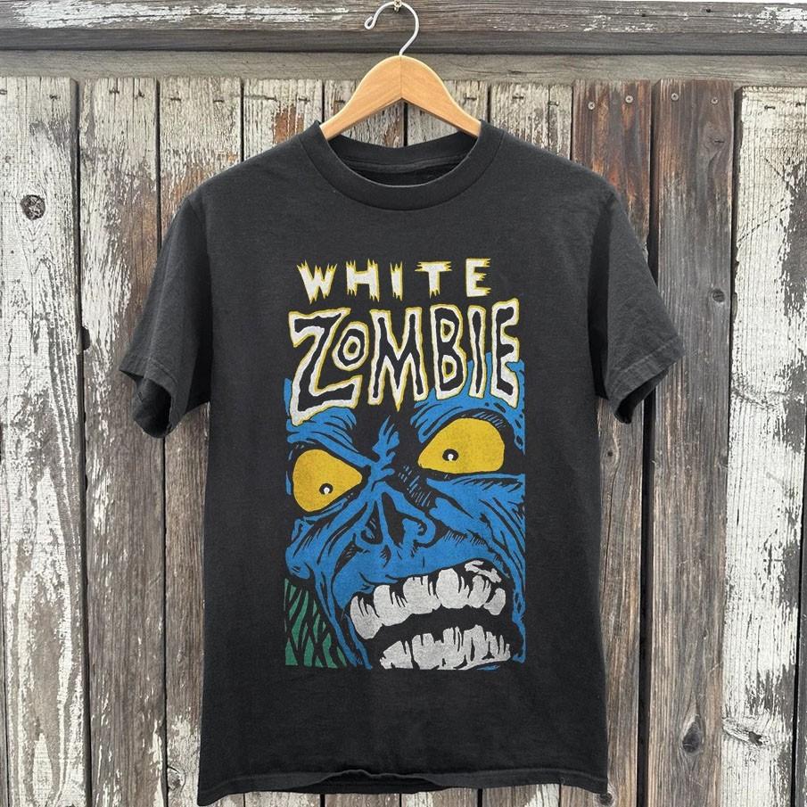 White Zombie Blue Monster Unisex Black Cotton T-Shirt